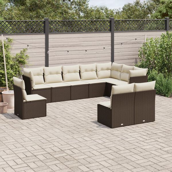 vidaXL 10-delige Loungeset met kussens poly rattan bruin