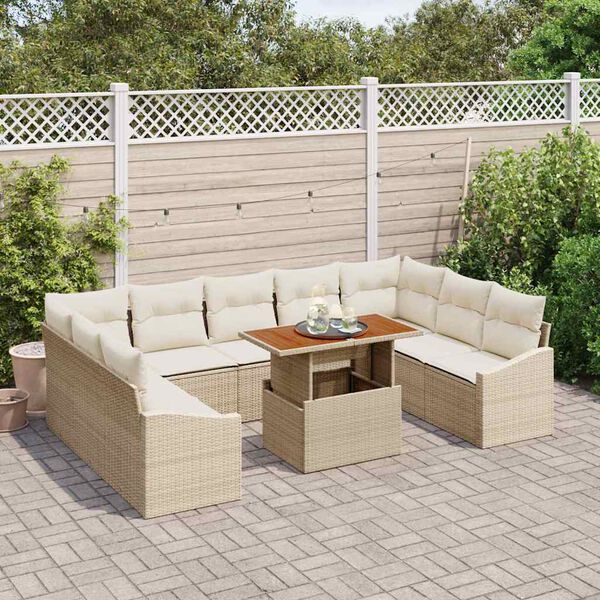 vidaXL Tuin Eetset met kussen 10 pcs Beige en Cr&egrave;me