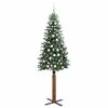 vidaXL Slanke Kerstboom Groen en Wit 210 cm PVC en massief dennenhout