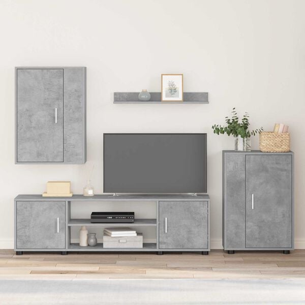 vidaXL Tv-meubelset Wandgemonteerd 4 pcs Beton Grijs Bewerkt hout