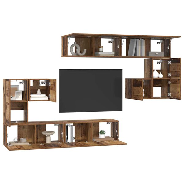 vidaXL TV Eenheden Wandgemonteerd 4 pcs Oud Hout Bewerkt hout