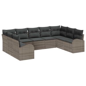 vidaXL Tuinbankenset met kussen met opslag 9 pcs Grijs poly rattan