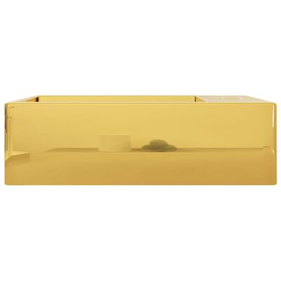 vidaXL Wastafel met overloop 49x25x15 cm keramiek goudkleurig