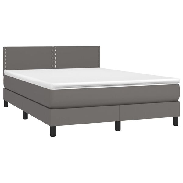 vidaXL Boxspring met matras en LED kunstleer grijs 140x190 cm