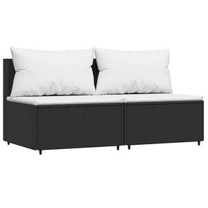 vidaXL Tuinmiddenbanken met kussens 2 st poly rattan zwart