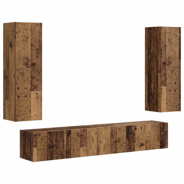 vidaXL Tv-meubelset Wandgemonteerd 3 pcs Oudhout Bewerkt hout