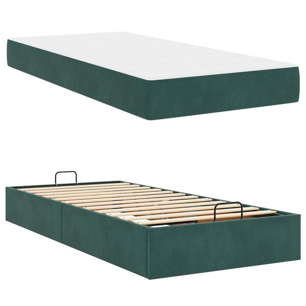 vidaXL Bedframe met matras met matras 2 pcs Groen Fluweel