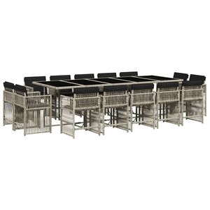 vidaXL 15-delige Tuinset met kussens poly rattan lichtgrijs