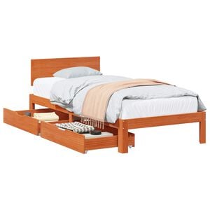 vidaXL Bedframe met hoofdeinde Wasbruin 70 x 190 cm Massief Vurenhout