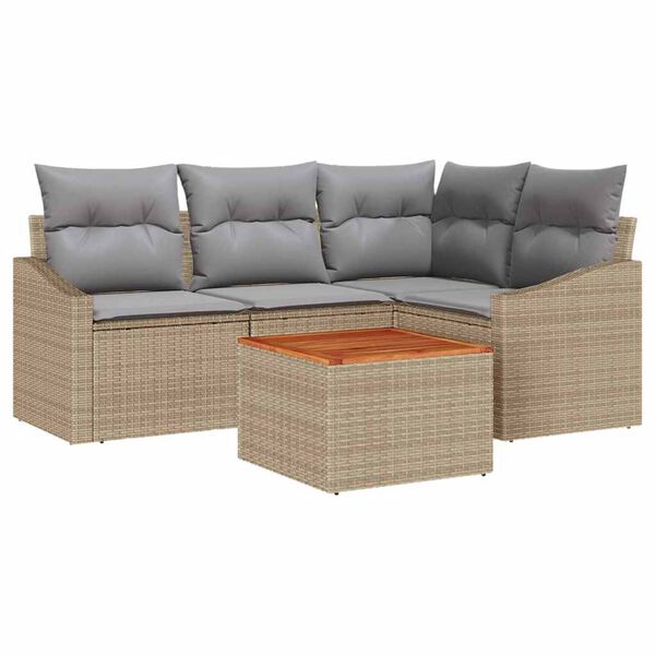 vidaXL Tuinbankenset met kussen 5 pcs Beige poly rattan