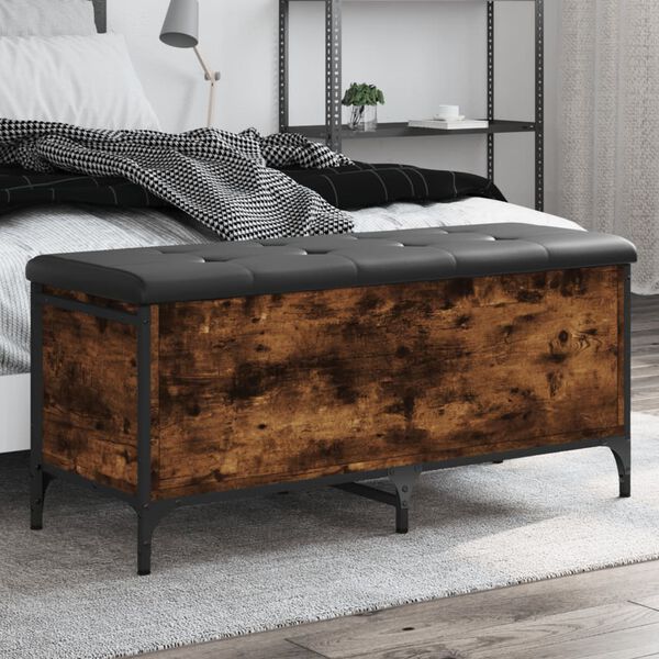 vidaXL Opbergbankje 102x42x45 cm bewerkt hout gerookt eikenkleurig