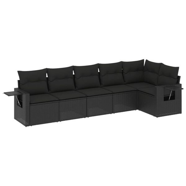vidaXL 6-delige Loungeset met kussens poly rattan zwart