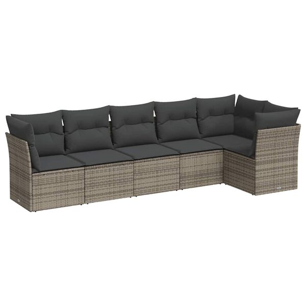vidaXL 6-delige Loungeset met kussens poly rattan grijs