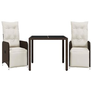 vidaXL 3-delige Bistroset met kussens poly rattan bruin