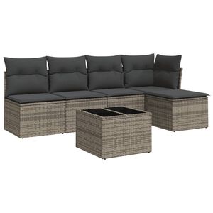 vidaXL 6-delige Loungeset met kussens poly rattan grijs