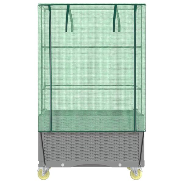 vidaXL Plantenbak verhoogd met hoes en wielen 80x50x182 cm rattanlook