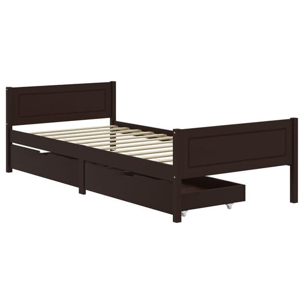 vidaXL Bedframe met 2 lades 100x200 cm massief grenenhout donkerbruin