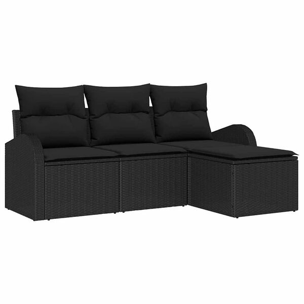 vidaXL Bankstel met kussen met opslag 4 pcs Zwart poly rattan