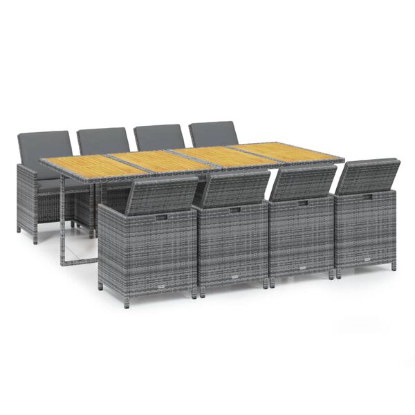 vidaXL 9-delige Tuinset met kussens poly rattan grijs