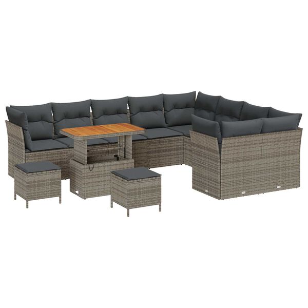 vidaXL Tuin Sofa Set 12 pcs Grijs poly rattan