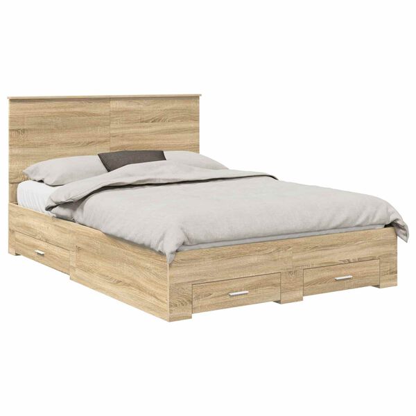 vidaXL Bedframe met hoofdeinde Sonoma Eiken 140 x 190 cm Bewerkt hout