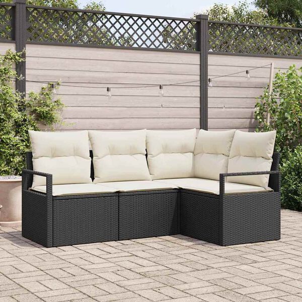 vidaXL Tuin Sofa Set met kussen met opslag 4 pcs Zwart en Cr&egrave;me