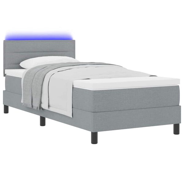 vidaXL Boxspring bed met matras met LED Lichtgrijs 90 x 190 cm Stof
