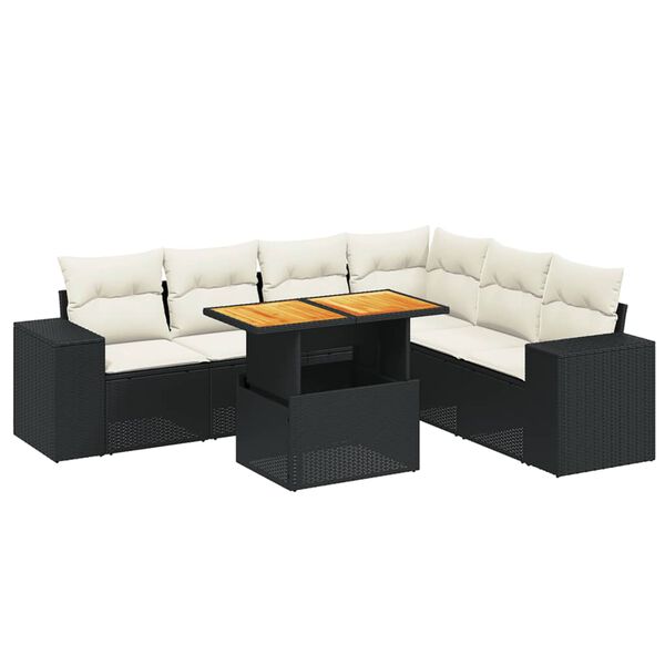 vidaXL 7-delige Loungeset met kussens poly rattan zwart