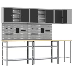 vidaXL Werkkast set met plank met opslag 10 pcs Zwart en Grijs