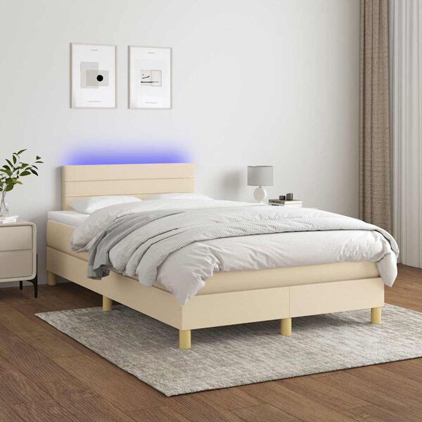 vidaXL Boxspring met matras en LED stof cr&egrave;mekleurig 120x190 cm