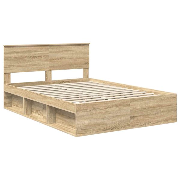 vidaXL Bedframe met hoofdeinde Gerookt eiken 150 x 200 cm Bewerkt hout