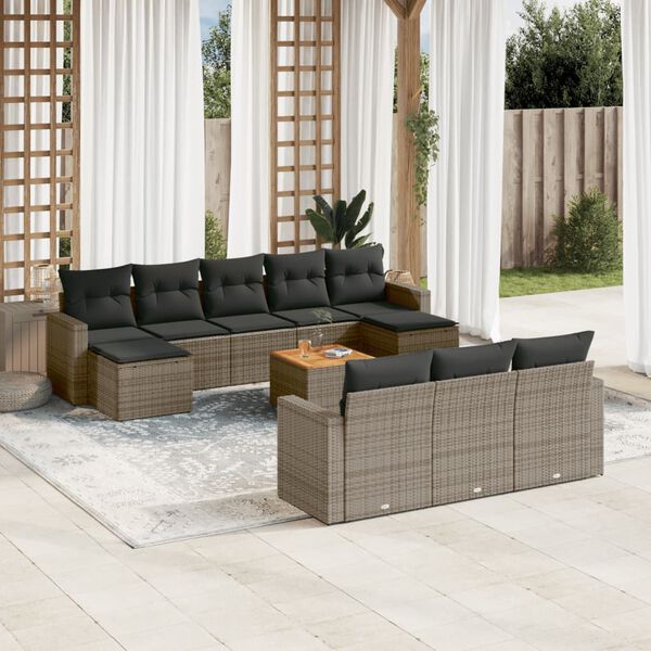 vidaXL 11-delige Loungeset met kussens poly rattan grijs