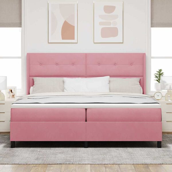 vidaXL Boxspringbed met matras Roze 200 x 200 cm Fluweel