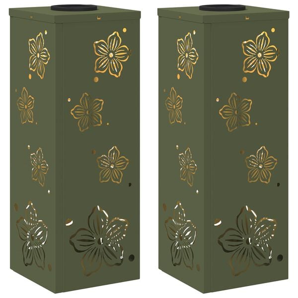 vidaXL Solar LED Pad Licht 2 pcs Olijf Groen Koudgewalst staal