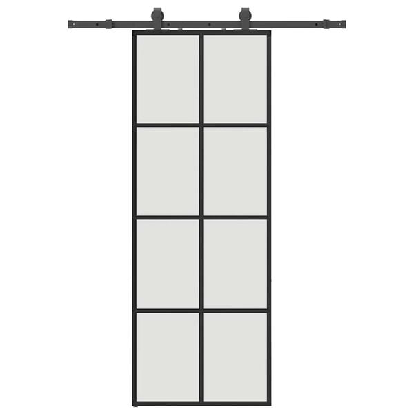 vidaXL Schuifdeur met beslagset 76x205 cm ESG glas zwart