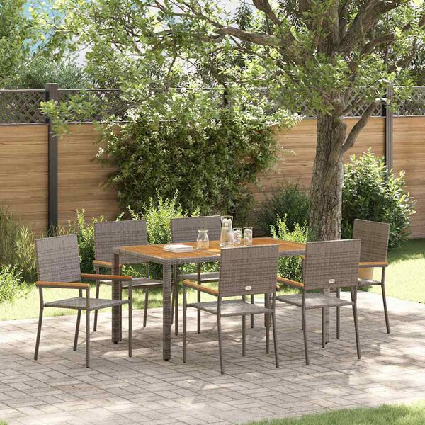 vidaXL Tuin eettafelset 7 pcs Grijs poly rattan