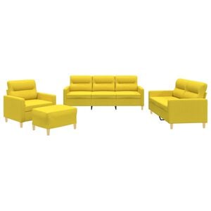 vidaXL 4-delige Loungeset met kussens stof lichtgeel