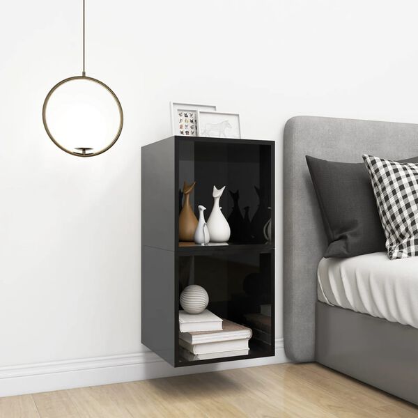 vidaXL Wandkasten 2 st 37x37x37 cm bewerkt hout hoogglans zwart