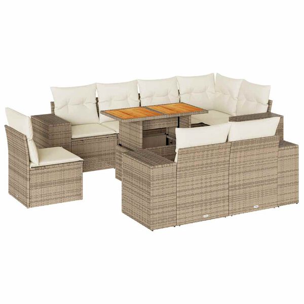 vidaXL 9-delige Loungeset met kussens poly rattan beige