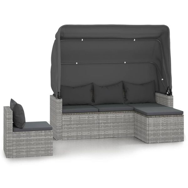vidaXL 4-delige Loungeset met kussens poly rattan grijs