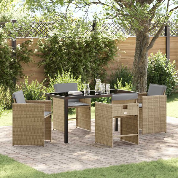 vidaXL Tuin eettafelset 5 pcs Beige poly rattan