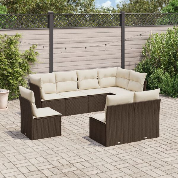 vidaXL 8-delige Loungeset met kussens poly rattan bruin