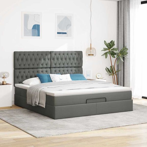 vidaXL Ottoman bed met matras 180x200cm stof donkergrijs