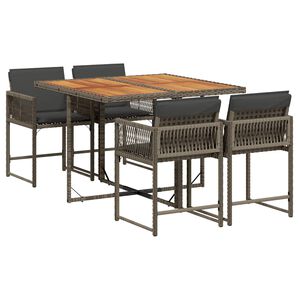 vidaXL 5-delige Tuinset met kussens poly rattan grijs