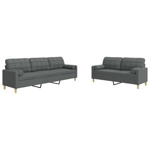 vidaXL 2-delige Loungeset met sierkussens stof donkergrijs