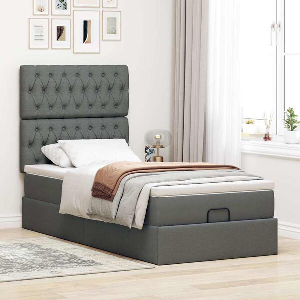 vidaXL Ottoman bed met matras en LED's 90x190cm stof donkergrijs