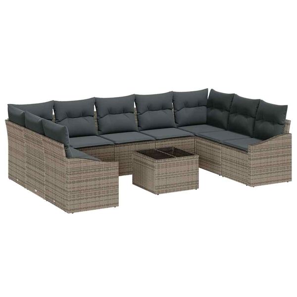vidaXL Tuin Sofa Set 10 pcs Grijs Poly riet