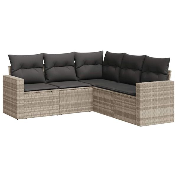vidaXL 5-delige Loungeset met kussens poly rattan lichtgrijs