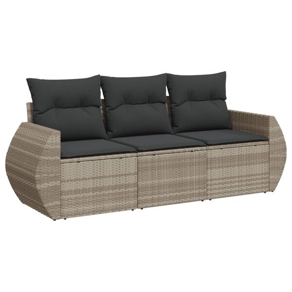 vidaXL 3-delige Loungeset met kussens poly rattan lichtgrijs