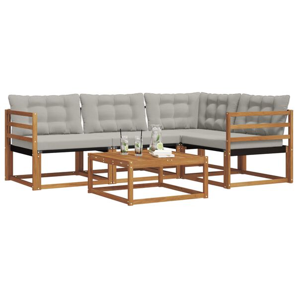 vidaXL Buiten bankenset met kussen 5 pcs Natuurlijk en Lichtgrijs